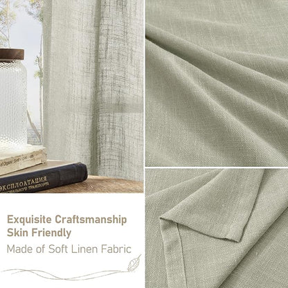 LAMIT Sage Grey Linen Boho Curtains 84 inch Length 2 Panels, Light Filtering Semi Sheer Panels Back Tab and Rod Pocket Neutral Drapes for Bedroom/Living Room, 34 x 84 Inch