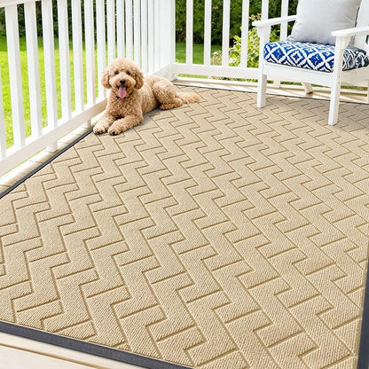 OLANLY Front Door Mat Indoor Outdoor Entrance, Waterproof All-Season, All-Weather Doormat, Sturdy Natural Rubber, Low Profile, Easy Clean Patio Porch Entryway Mat, Herringbone Brick (Beige, 71x47)