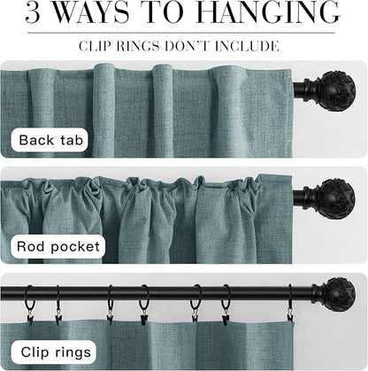 RYB HOME 100% Blackout Linen Textured Curtains 96 inches Long, Thermal Insulating Privacy Energy Saving for Bedroom Living Room Window Office Theater Baby Nursery, W 52 x L 96 in, Misty Blue, 2 Pcs