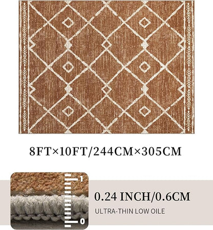 YIHOUSE Western Rugs for Living Room, 8x10 Moroccan Area Rug, Aztec Burnt Orange Large Rug, Southwestern Soft Low-Pile Washable Rugs for Bedroom, Dining Room