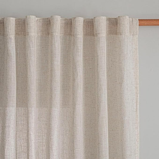 MYSKY HOME Natural Linen Living Room Curtains, Extra Long Semi Sheers Light Filtering Back Tab Privacy Drapes for Patio Pergola Gazebo Soft Nice Vertical Elegant Style, 50 x 120 Inch, 2 Panels