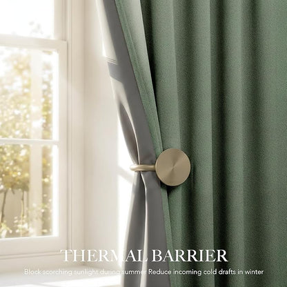 RYB HOME Forest Green 100% Blackout Linen Curtains 84 Length 52 Width, Privacy Assurd & Thermal Insulated Drapes for Bedroom/Sliding Door, Rod Pocket&Back Tab Modern Fashion Style, 2 Panels