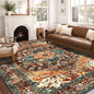 Yamaziot 8x10 Large Area Rug, Non-Slip Washable Boho Vintage Living Room Bedroom Rug with Rubber Backing, Low Pile Faux Wool Soft Distressed Rug Floor Carpet for Living Room, Bedroom