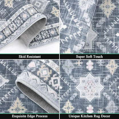 HEBE Boho Kitchen Rug Sets 3 Piece with Runner Non Slip Kitchen Rugs and Mats Washable Kitchen Mats for Floor Thick Kitchen Floor Mat Carpet Runner Rugs for Hallway Laundry Holiday Decor