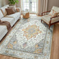 RELEANY Area Rugs 5'x8' Washable Non-Slip, Floral Vintage Distress Print Pattern Medallion Carpet for Living Room Bedroom Dining Room, Light Yellow Carbon Grey Orange