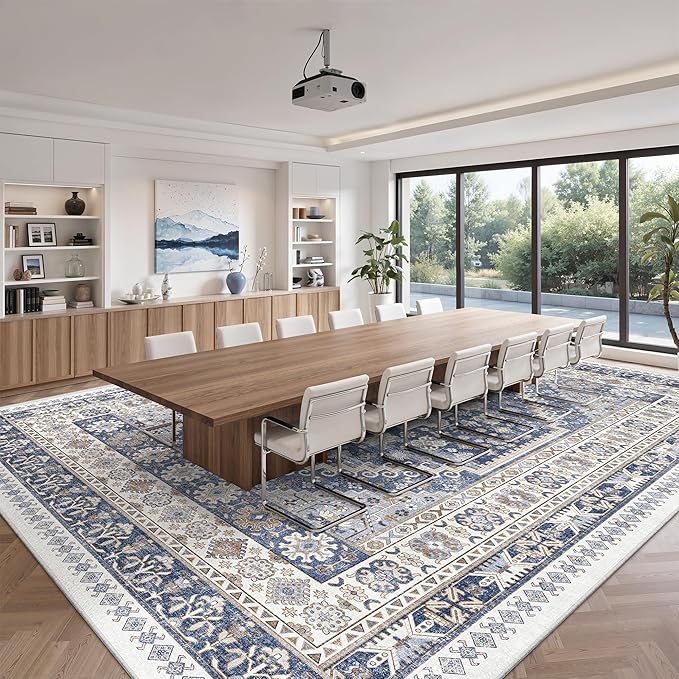 zesthome 10x14 Area Rugs,Stain Resistant Washable Rug,Ultra-Thin Rugs for Living Room,Bedroom,Non-Slip Backing Home Decor Large Area Rug (Blue/Beige,10'x14')