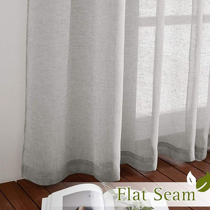 NICETOWN Patio Curtain for Sliding Door W100 x L84, Extra Wide Grommet Linen 100 Inch Curtain Privacy Semitransparent Light Filtering Flax Sheer Window Treatment for Living Room, Grey, 1 Piece