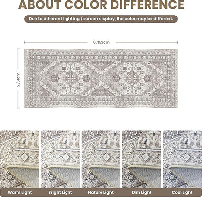 zesthome 2x6 Runner Rug for Hallways, Machine Washable Rug, Non Slip Vintage Low Pile Runners, Stain Resistant Runners for Entryway, Kitchen, Bathroom, Laundry Room, Corridor