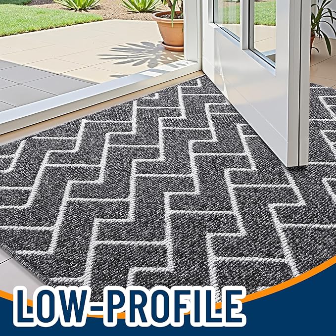 OLANLY Front Door Mat, Non-Slip Rubber Backing, Dirt Resistant and Absorbent, Washable, Easy to Clean Low-Profile Indoor Doormat for Back Door, Entryway, Inside Entrance, 36x24, Black