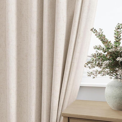 Guken 100% Blackout Curtains 40 Inch Wide by 84 Inch for Living Room Bedroom Back Tab Thermal Insulated Black Out Linen Drapes Room Darkening Window Curtains