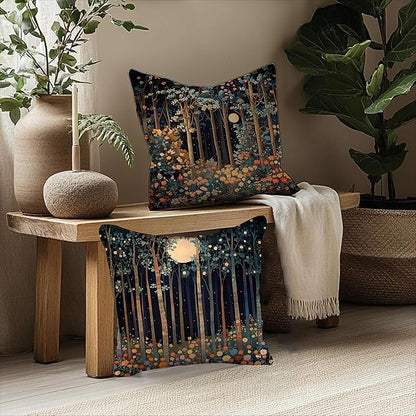 Vintage William Morris Moon Inspired Forest Decor Throw Pillow Covers 18x18 Set of 2,Rustic Botanical Nature Decorative Throw Pillow Covers for Home Bedroom Living Room
