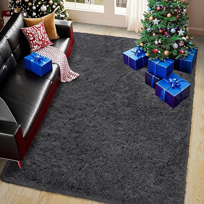 Pionblank Super Fluffy Area Rug for Living Room 5x7 Feet, Modern Indoor Shaggy Carpet, Soft Plush Non Slip Rugs for Bedroom Kids Room Teens Dorm Cloakroom Home Decor, Charcoal Grey
