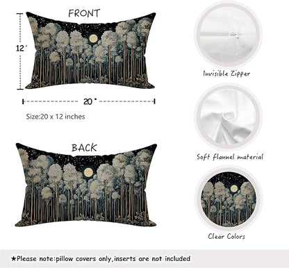 Rustic William Morris Inspired Night Forest Green Moon Pillow Covers 12x20 Double-Sided,Vintage Botanical Nature Landscape Decorative Throw Pillow Covers for Home Bedroom Living Room