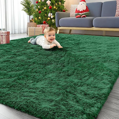 OLANLY 8x10 Machine Washable Large Area Rugs for Living Room, Bedroom, Soft Fluffy Shaggy Bedside Rug, Indoor Floor Carpet for Kids Girls and Boys, Dorms, Nursery, Home Decor Aesthetic, Dark Green