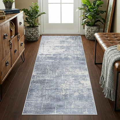 2x6 Non-Slip Entryway Area Rugs: Washable Stain Resistant Kitchen Carpet Low Pile Printed Doormat Soft Nursery Runner Vintage Abstract Floor Mat for Hardwood Bedroom Home Decor for Family(2x6,Blue)