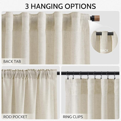 Nanspring Vanilla Linen Curtains for Living Room 72 Inches Long Luxury Light Filtering Semi Sheer Curtain Back Tab Modern Farmhouse Decor Elegant Coastal Drapes for Bedroom Office 52x72, 2 Panels