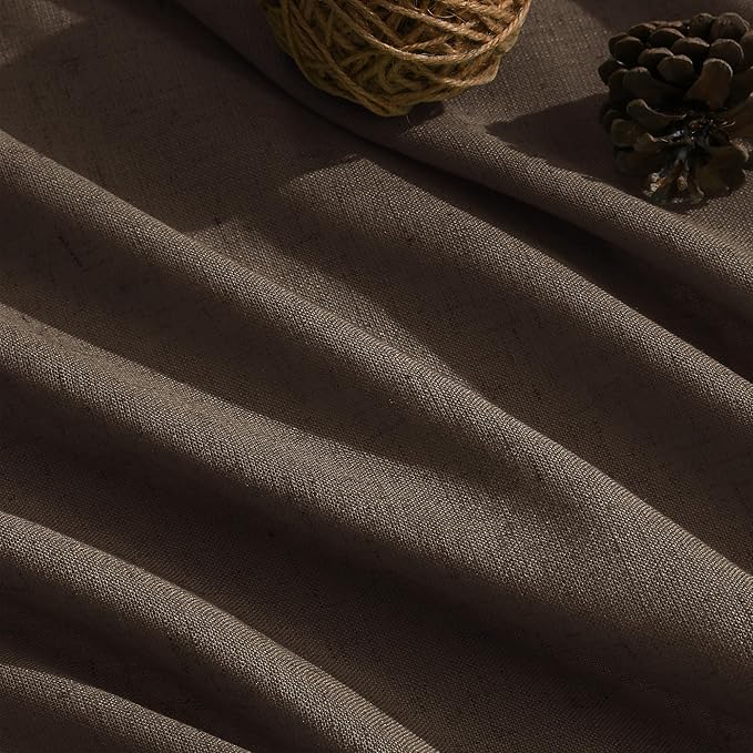 Chocolate Linen Curtains 72 Inch Long for Living Room Bedroom Lightweight Door Drapes 2 Panels Set, Semi Sheer Light Filtering Back Tab or Rod Pocket Curtain,52x72