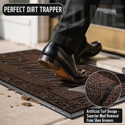 Yimobra Welcome Mat, Heavy Duty Sturdy Door Mats for Home Entrance Outdoor Indoor, Front Doormat for Outside Patio Floor Entry Porch Garage Office, Waterproof, Low Profile, 29.5x17, Coffee