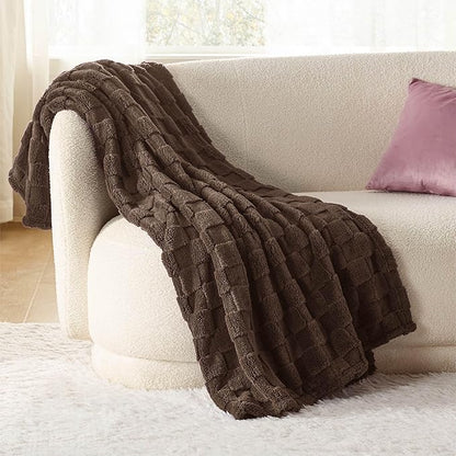 Bedsure GentleSoft Fall Throw Blanket for Couch Brown - Checkered Fleece Blankets Gifts for Kids Girls, Cute Soft Cozy Throw for Bedroom Home Decor Gifts, 50x60 Inches