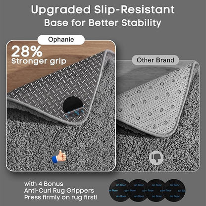 Ophanie 2x10 Runner Rug for Hallway, Upgrade Non-Slip Fluffy Soft Bedside Rugs, Bedroom Living Room Grey Shaggy Gray Carpet for Kids Girls Boys Dorm Nursery Home Decor Aesthetic