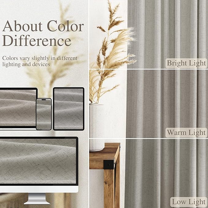 Silver Gery Linen Curtains 96 Inches for Bedroom Living Room Burlap Textured Linen Drapes Rod Back Tab Modern Farmhouse Coastal Decor Light Filtering Curtain for Dinning Room Office 52x96