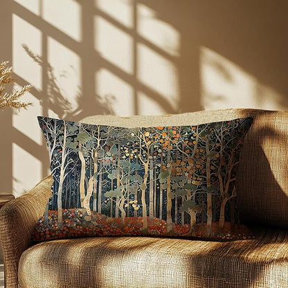 Rustic Autumn Forest Pillow Covers 20x12 Double-Sided, Fall Home Room Decor, Vintage Botanical Nature William Morris Inspired Decorative Throw Pillow Covers for Home Bedroom Living Room