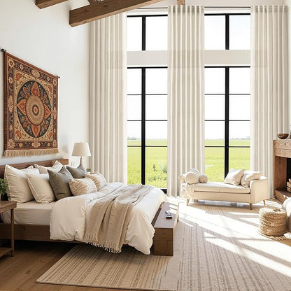 Birch Beige Linen Curtains for Living Room 126 Inches Long Light Filtering Semi Sheer Curtain Back Tab Modern Farmhouse Decor Elegant Drapes Floor to Ceiling High Window for Bedroom 52x126, 2 Panels