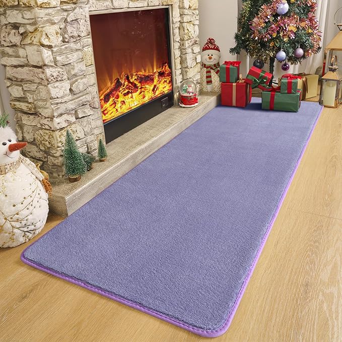 Amearea Modern Soft Hallway Runner Rug, 2x6 Purple Fluffy Bedroom Bedside Rugs, Washable Long Runner Rugs for Hallway, Non Slip Memory Foam Rug Carpet for Entrance Kitchen Living Room Decor