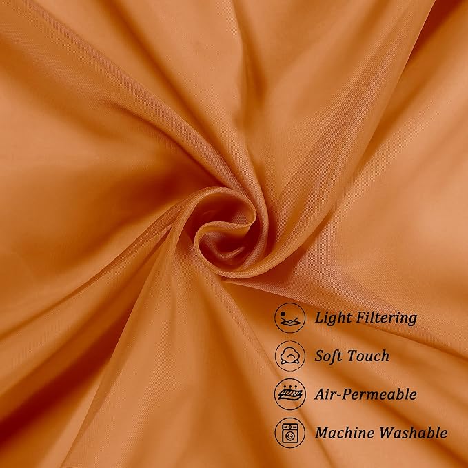 Chyhomenyc Sheer Valances for Windows 2 Pack, Small Window Curtains for Living Room Bathroom Cafe Laundry Basement, Modern Top Dual Rod Pocket Voile Curtain, 42W x 18L inches, Orange