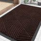 Smiry Front Door Mat Outside Entrance, Heavy Duty Sturdy Natural Rubber Doormat, Trap Dirt and Moisture, Easy Clean Low Profile Mats for Indoor Outdoor Entry, Irregular Triangle (29.5x17, Deep Brown)