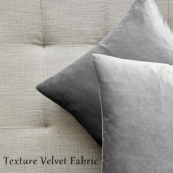 GIGIZAZA Silver Grey Velvet Pillow Covers 18x18 Pack of 2 Square Throw Pillow Covers Modern Decorative Pillows for Living Room Couch Luxury Small Pillow Cases