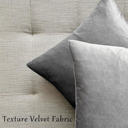 GIGIZAZA 16x16 Square Velvet Small Pillow Covers Set of 2 Silver Grey Throw Pillow Covers Modern Decorative Pillows for Living Room Couch Luxury Pillow Cases