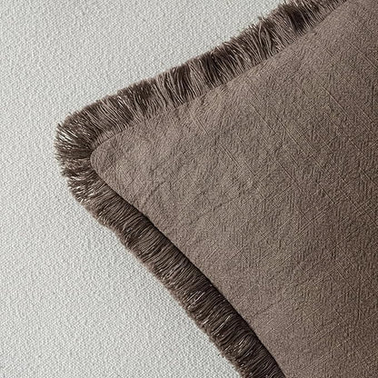 MIULEE Decorative Throw Pillow Covers Neutral Linen Fringe Throw Pillows Euro Shams Set of 2 Natural Coffee Boho Farmhouse Cushion Covers for Couch Sofa Bed Living Room Spring Home Decor 22x22 Inch