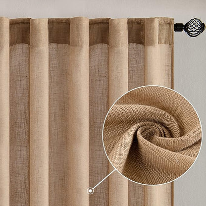 MIULEE Brown Linen Curtains 96 Inches Long for Bedroom Living Room, Soft Thick Linen Textured Window Drapes Semi Sheer Light Filtering Back Tab Rod Pocket Burlap Look Farmhouse Decor, 2 Panels Set