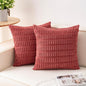 Pack of 2 Corduroy Decorative Throw Pillow Covers 16x16 Inch Soft Striped Pillow Covers Modern Farmhouse Home Decor for Sofa Living Room Couch Bed（Cranberry Red）