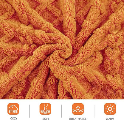 Aganear Blanket Queen Size - Cozy Boho Fall Decor Throw Blanket for Couch, Sofa, Bed, Office, Warm Decorative Present for Birthday, Christmas(90"x90", Burnt Orange)