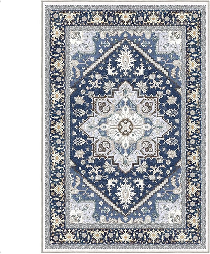 OPPODREAM Soft 6x9 Area Rugs, Washable Rug 6x9 with Non Slip Backing, Faux Cashmere Low-Pile 6 x 9 Carpet, Navy Blue & Gold