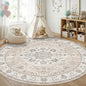 Washable 8ft Round Area Rug - Living Room Oriental Non Slip Soft Rugs Indoor Low Pile Stain Resistant Carpet for Bedroom Dining Room Farmhouse Distressed Thin Home Decor Floor Mat(8Round,Beige)