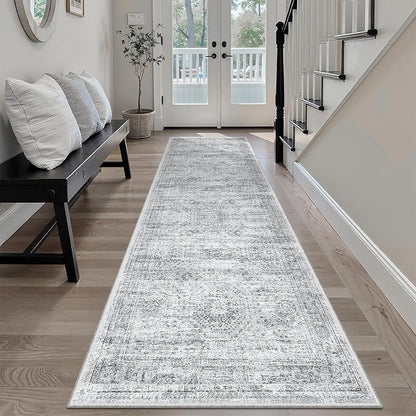 Runner Rug 2x7 Washable Non-Slip Hallway Runner Rugs for Kitchen Bathroom Laundry Room Grey Vintage Floor Carpet Runners for Hallways Entryway