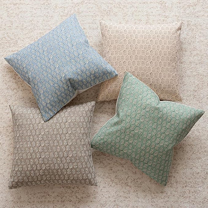 Foindtower Set of 2 Decorative Neutral Floral Print Throw Pillow Covers Vintage Accent Farmhouse Cushion Covers Boho Home Decor for Sofa Couch Chair Bedroom Living Room Outdoor,22×22 Inch,Aqua Blue