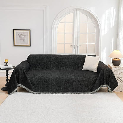 MYSKY HOME Black Chenille Sofa Slipcover Couch Covers for Sectional l Shaped Couch Pets Protector Furniture Covers Futon Cover Super Soft Washable Decorative Couch Covers for 3 Cushion, 91"x118"