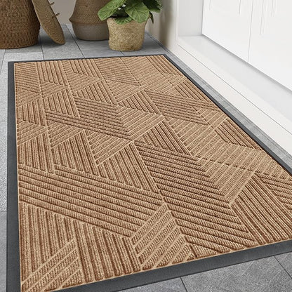 Smiry Front Door Mat Outside Entrance, Heavy Duty Sturdy Natural Rubber Doormat, Trap Dirt and Moisture, Easy Clean Low Profile Mats for Indoor Outdoor Entry, Irregular Triangle (47x32, Coffee)