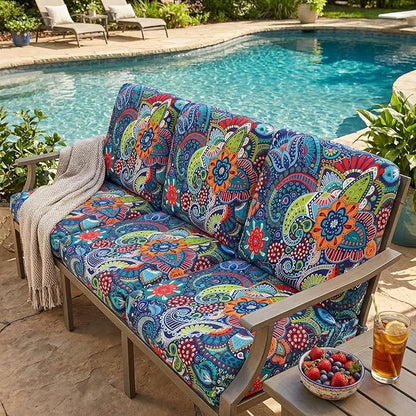 hyha Printed Couch Cushion Covers, Floral Sofa Covers Washable for 3 Cushion Couch, Stretch Pattern Outdoor Cushion Covers for Patio Furniture with Elastic Bottom(3 Packs, Paisley)