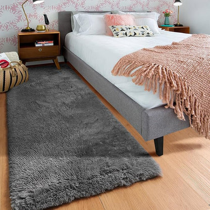 ONASAR 2x6 Grey Runner Rugs for Bedroom Living Room, Fluffy Bedside Hallway Throw Area Rug, Gray Ultra Soft Plush Furry Floor Carpet Mat for Nursery Kids Dorm Closet Home Decor Aesthetic