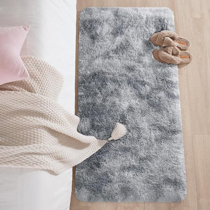Chicrug Soft Runner Rugs for Bedroom Living Room Plush Fluffy Rug 2x4 Feet, Shag Furry Area Rug Carpet Non Shedding for Nursery Children Kids Girls Room Home Decorative, Grey and White