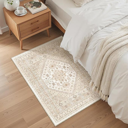 zesthome 2x3 Entryway Rug, Soft Washable Rugs, Non Slip Area Rug, Stain Resistant Low Pile Rugs for Bedroom, Vintage Rug for Door Mat, Kitchen (Cream/Beige,2'x3')