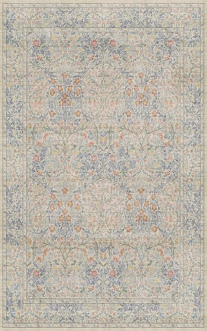 Washable Beige Blue 5x8 Area Rug for Large Entryway, Living Room, Kids Room, Boy Nursery Room, Bedroom Rug - Vintage Oriental Low Pile Non Slip & Stain Resistance (5x8 Beige Blue)