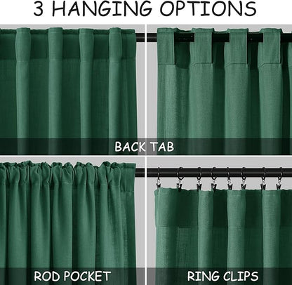 Extra Long Dark Green Linen Curtains 120 Inch for Living Room 2 Panels Set Rod Pocket Back Tab Linen Window Drapes Semi Sheer Light Filtering Privacy High Ceiling Drapes for Farmhouse 52x120