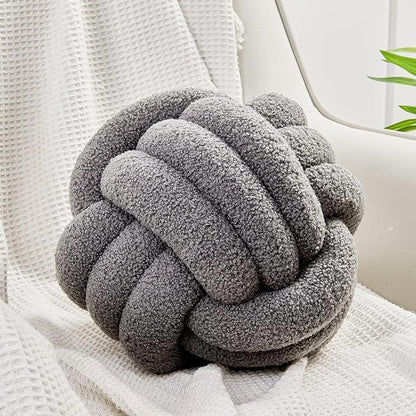 Uvvyui Knot Pillow Ball, Soft Home Decorative Pillows, Round Throw Pillow, Handmade Knotted Plush Pillow, Round Boucle Pillow Cushion (11 Inches Dark Gray)