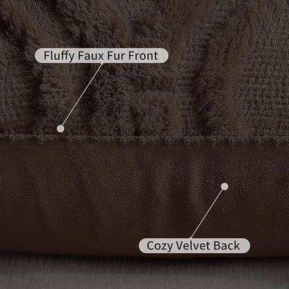 decorUhome Throw Pillow Covers 16x16 Inch Set of 2, Soft Plush Faux Wool Dark Brown Solid Couch Pillow Covers, Accent Farmhouse Neutral Square Pillow Cases for Sofa Bed Living Room